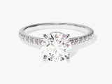 Cathedral Round Cut Diamond Engagement Ring with Pave Set Sidestones (1.50 CT)