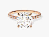 Cathedral Round Cut Diamond Engagement Ring with Pave Set Side Stones (3.00 CT)
