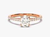 Cathedral Oval Cut Lab Grown Diamond Engagement Ring with Pave Set Side Stones (1.00 CT)