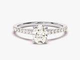 Cathedral Oval Cut Diamond Engagement Ring with Pave Set Side Stones (1.00 CT)