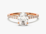 Cathedral Oval Cut Diamond Engagement Ring with Pave Set Side Stones (1.50 CT)