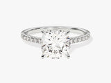 Cushion Cut Lab Grown Diamond Engagement Ring with Pave Set Side Stones (3.00 CT)