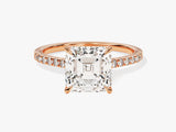 Asscher Cut Moissanite Engagement Ring with Pave Set Side Stones (3.00 CT)