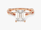 Emerald Twisted Diamond Engagement Ring with Pave Set Side Stones (2.00 CT)