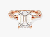 Emerald Twisted Diamond Engagement Ring with Pave Set Side Stones (3.00 CT)
