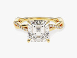 Asscher Twisted Moissanite Engagement Ring with Pave Set Side Stones (3.00 CT)