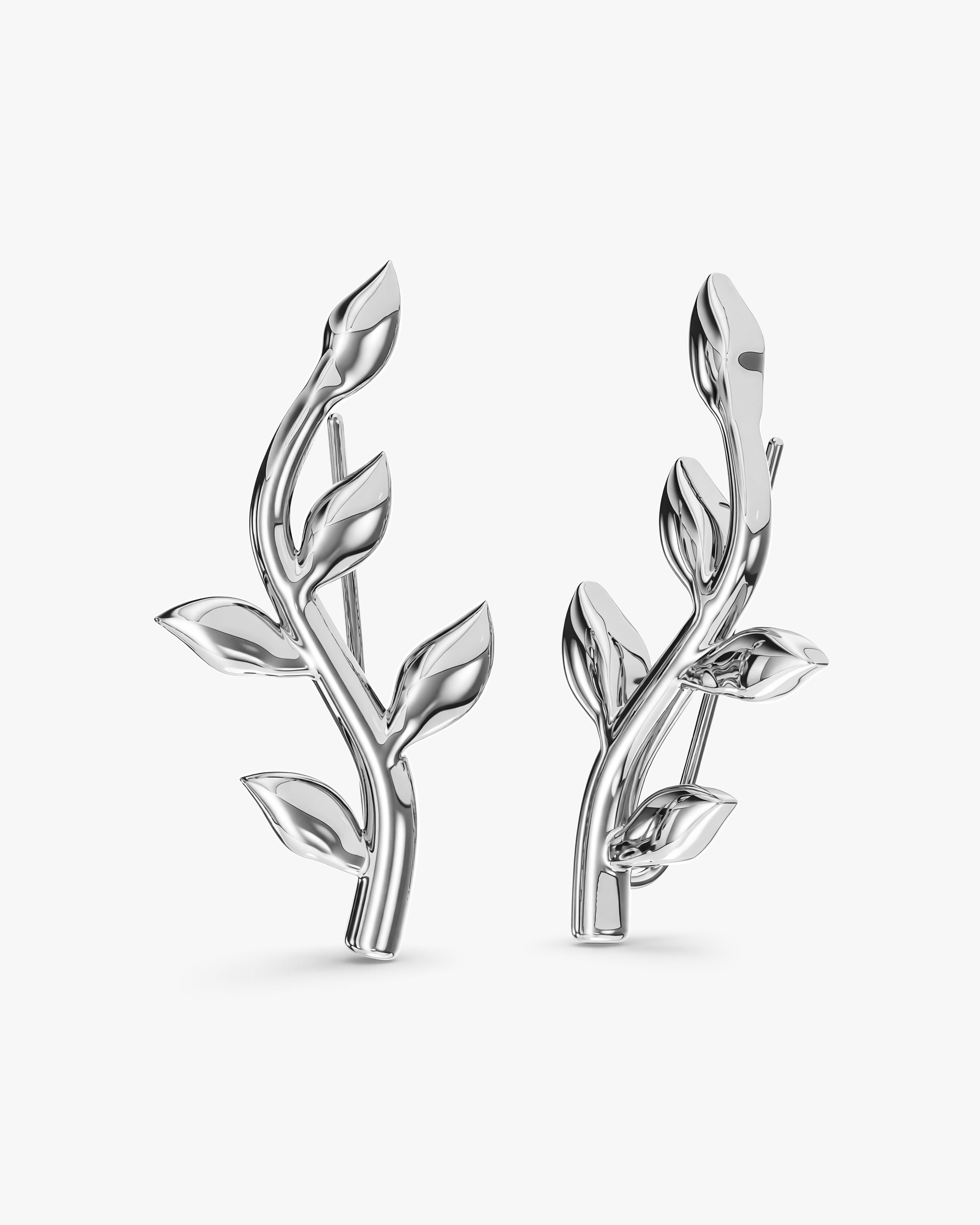 Curved Leaf Climber Earrings