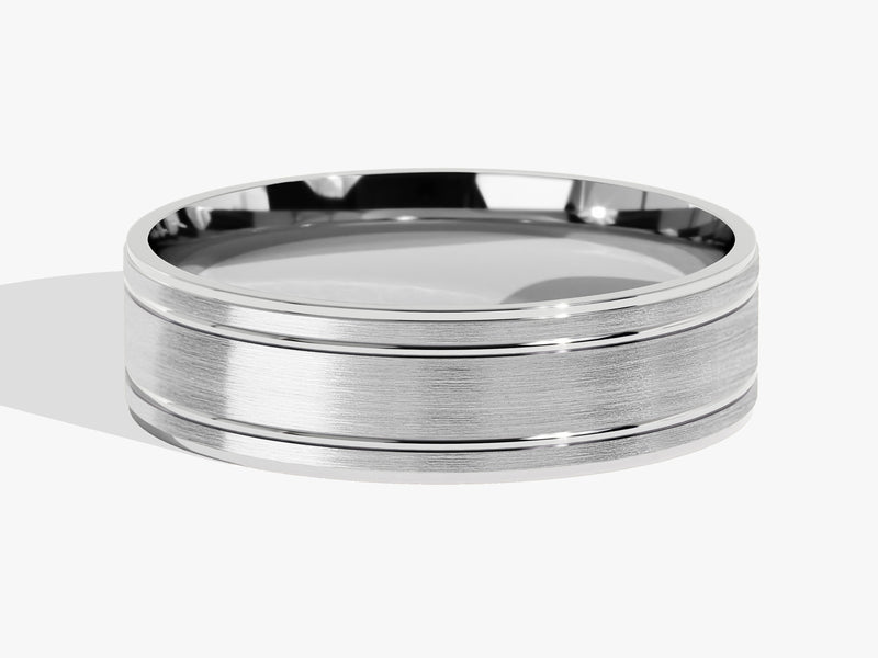 7mm Horizontal Thick Brushed and Double Grooved Men's Wedding Band