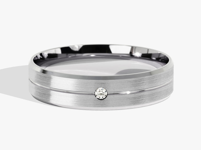 6mm Beveled Edge, Grooved and Flush Set Men's Diamond Wedding Band