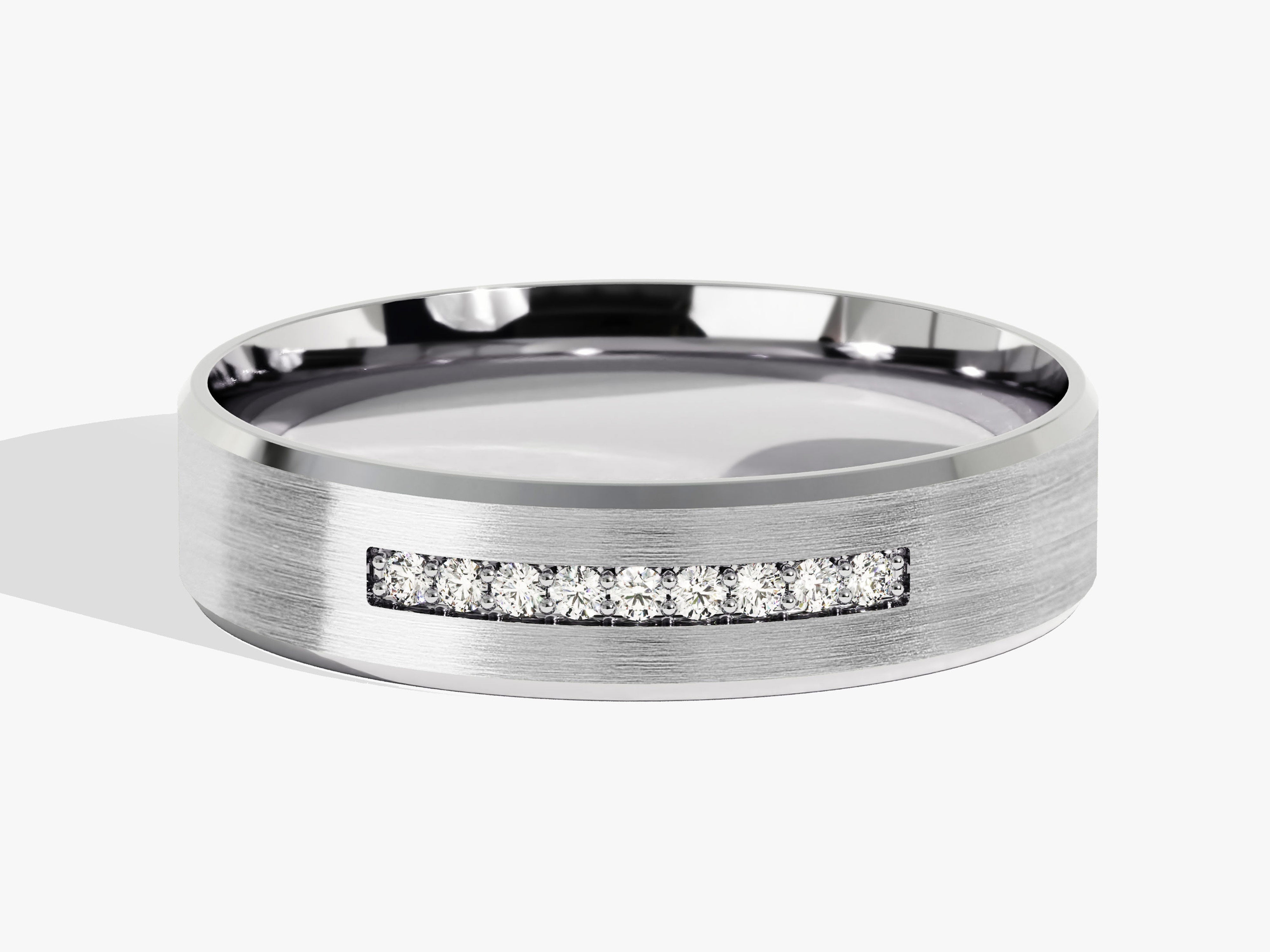 6mm Pave Set Nine-Stone and Beveled Edge Men's Diamond Wedding Band (0.14 CT TW)