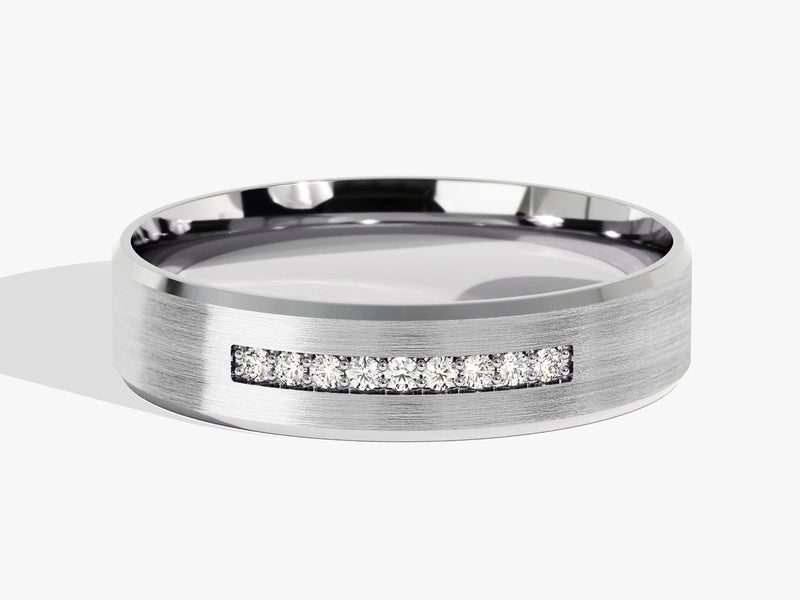 6mm Pave Set Nine-Stone and Beveled Edge Men's Diamond Wedding Band (0.14 CT TW)