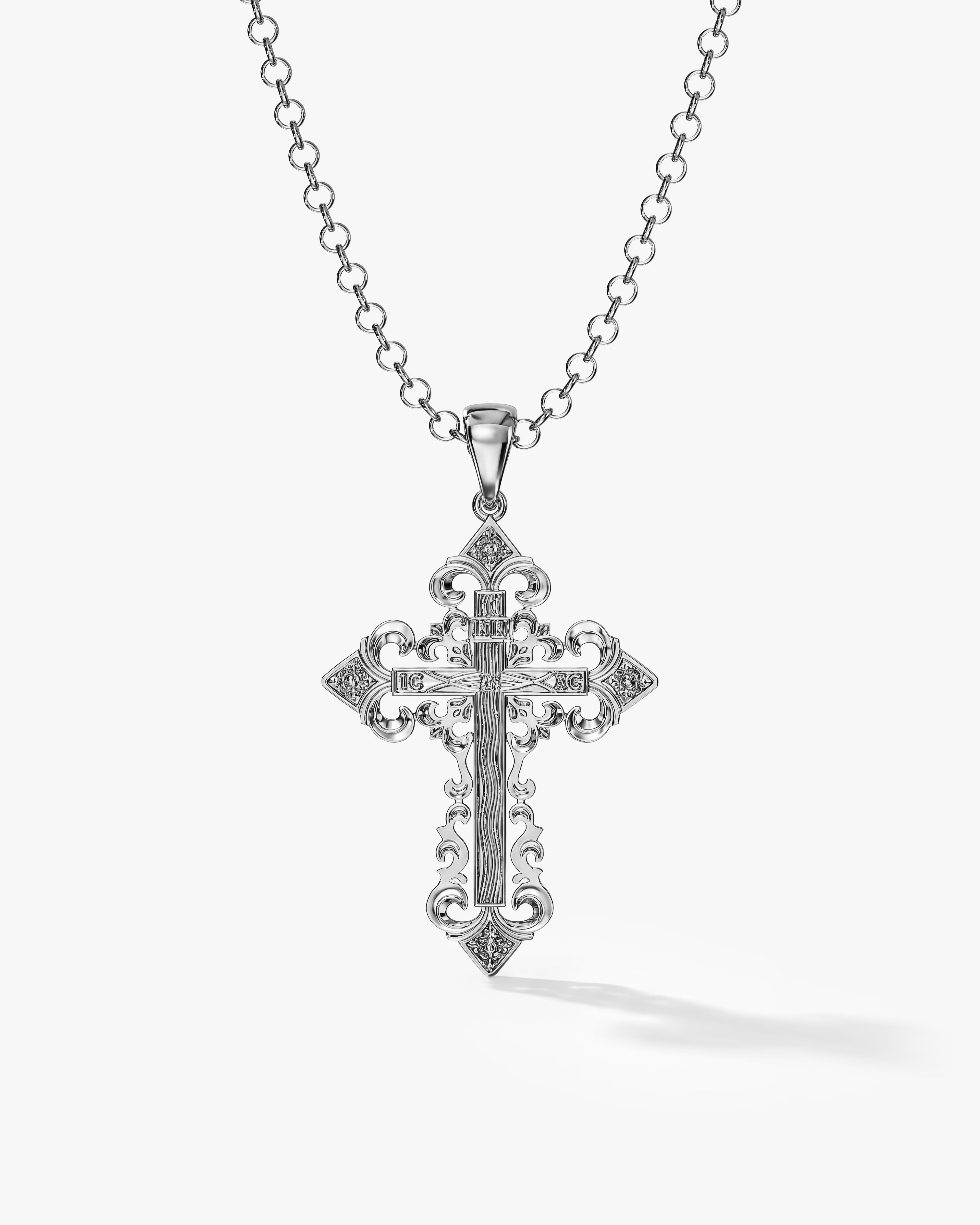 Detailed Cross Pendant Necklace - Gold Vermeil