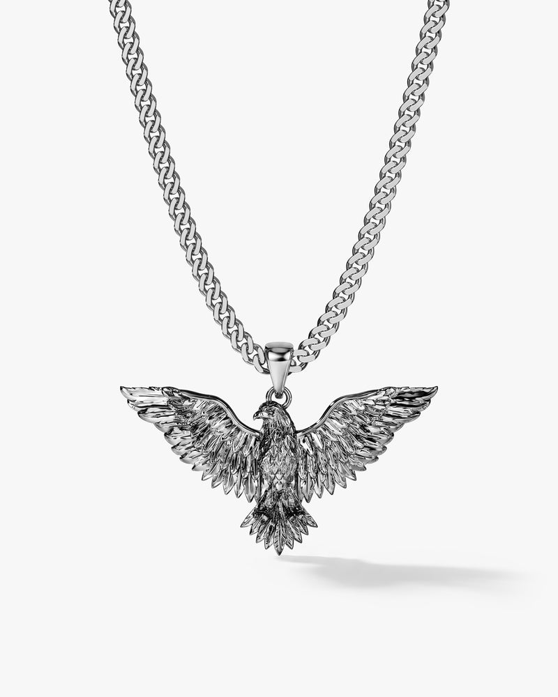 Oxidized Flying Eagle Pendant Necklace - Sterling Silver