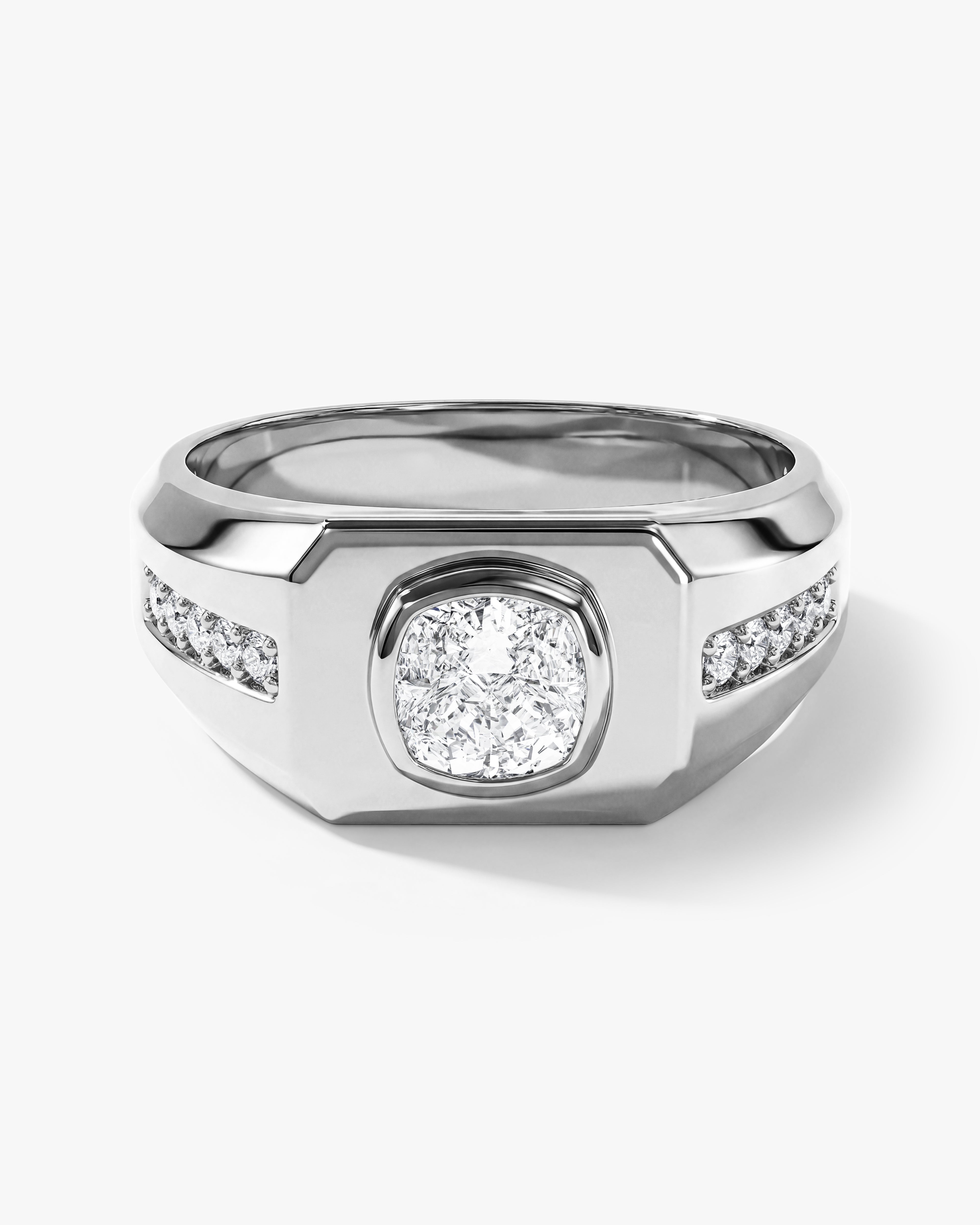 Men's Cushion Moissanite Signet Ring - Gold Vermeil