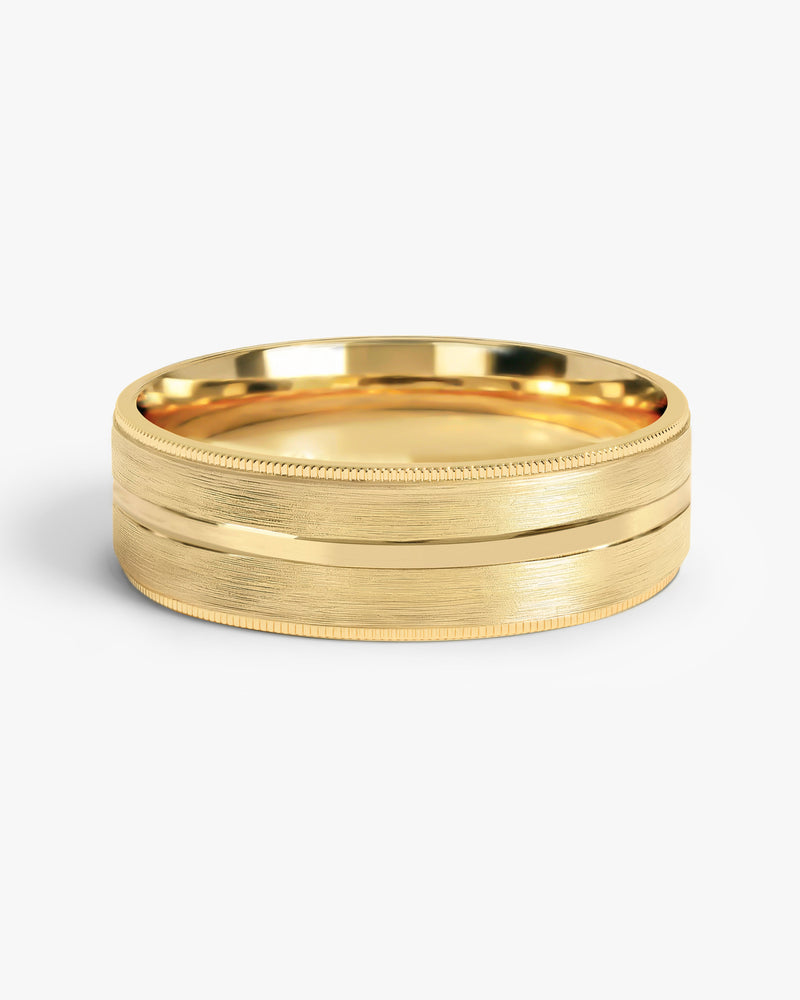 6mm Mid-Beveled and Matte Brushed Milgrain Men's Wedding Band