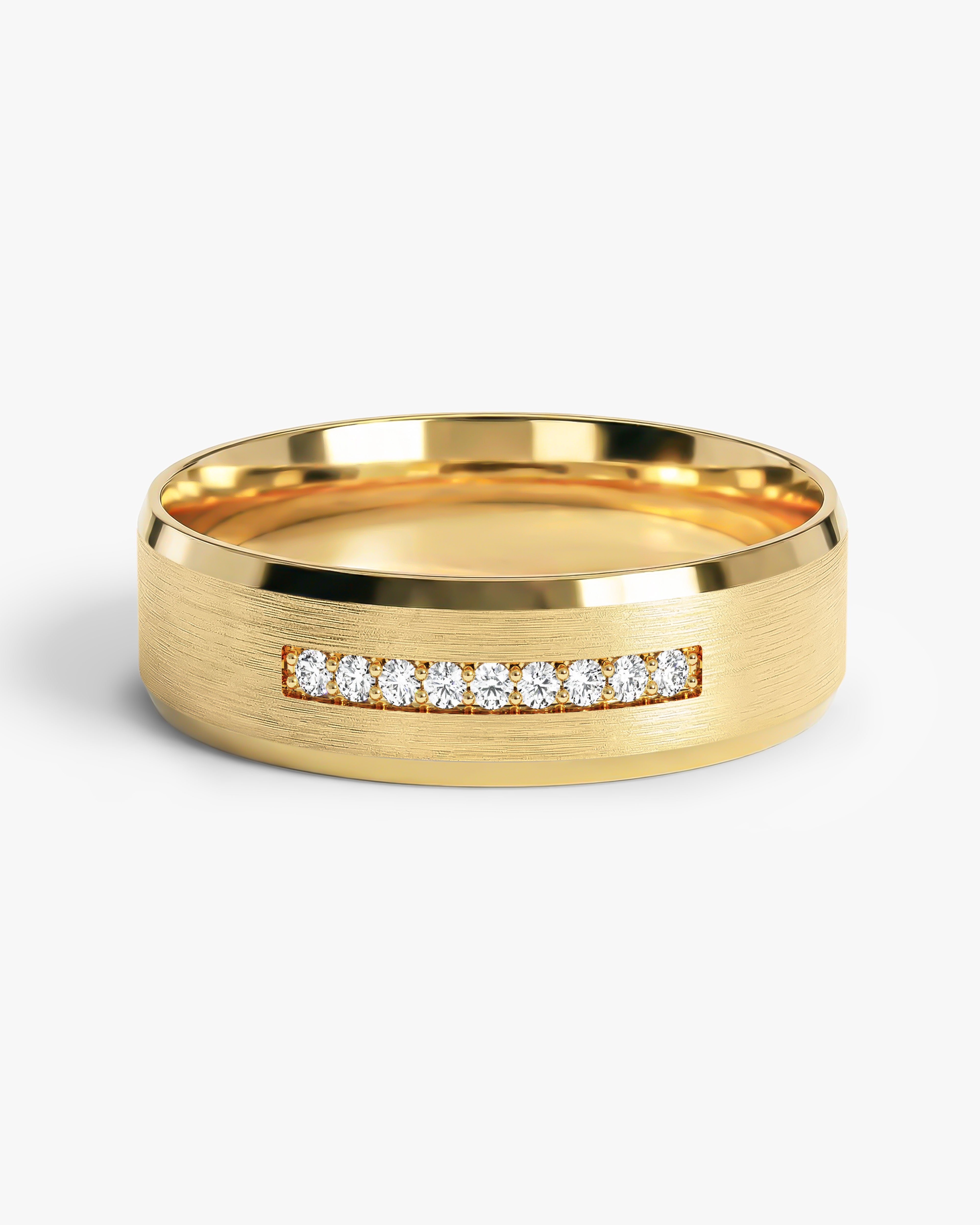 6mm Pave Set Nine-Stone and Beveled Edge Men's Diamond Wedding Band (0.14 CT TW)