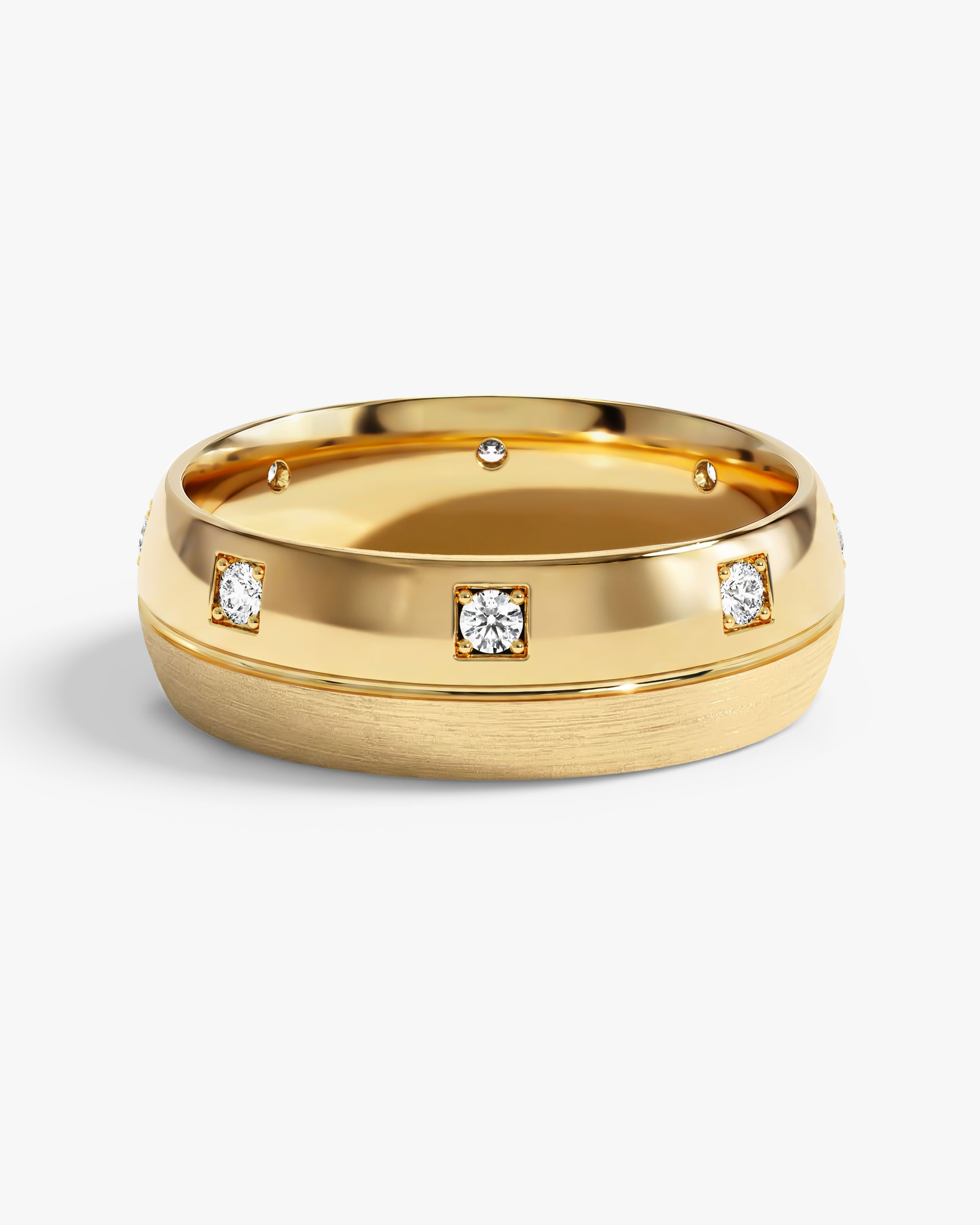 7mm Half-Brushed Eight Stone Men's Diamond Wedding Band (0.24 CT TW)