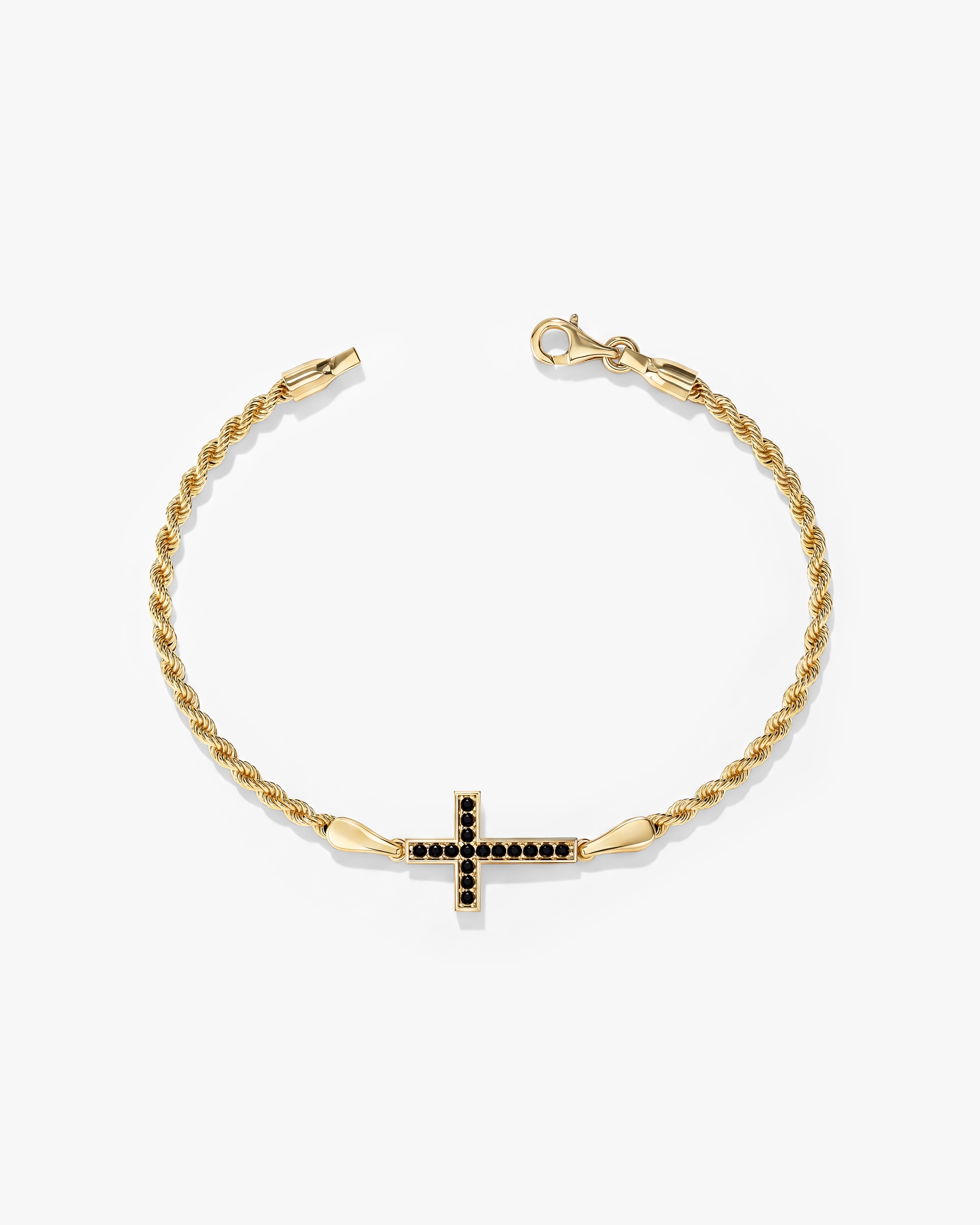 14k Solid Gold Black Diamond Cross Bracelet