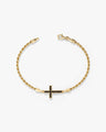 14k Solid Gold Black Diamond Cross Bracelet