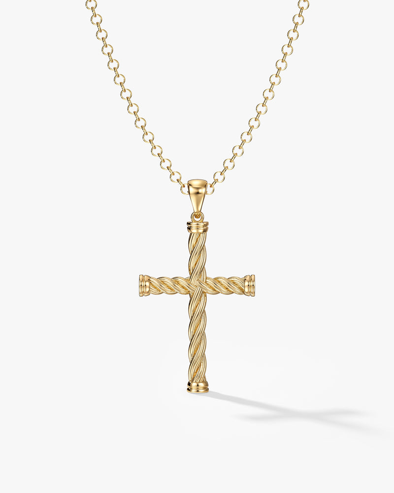 14k Gold Twisted Cross Necklace