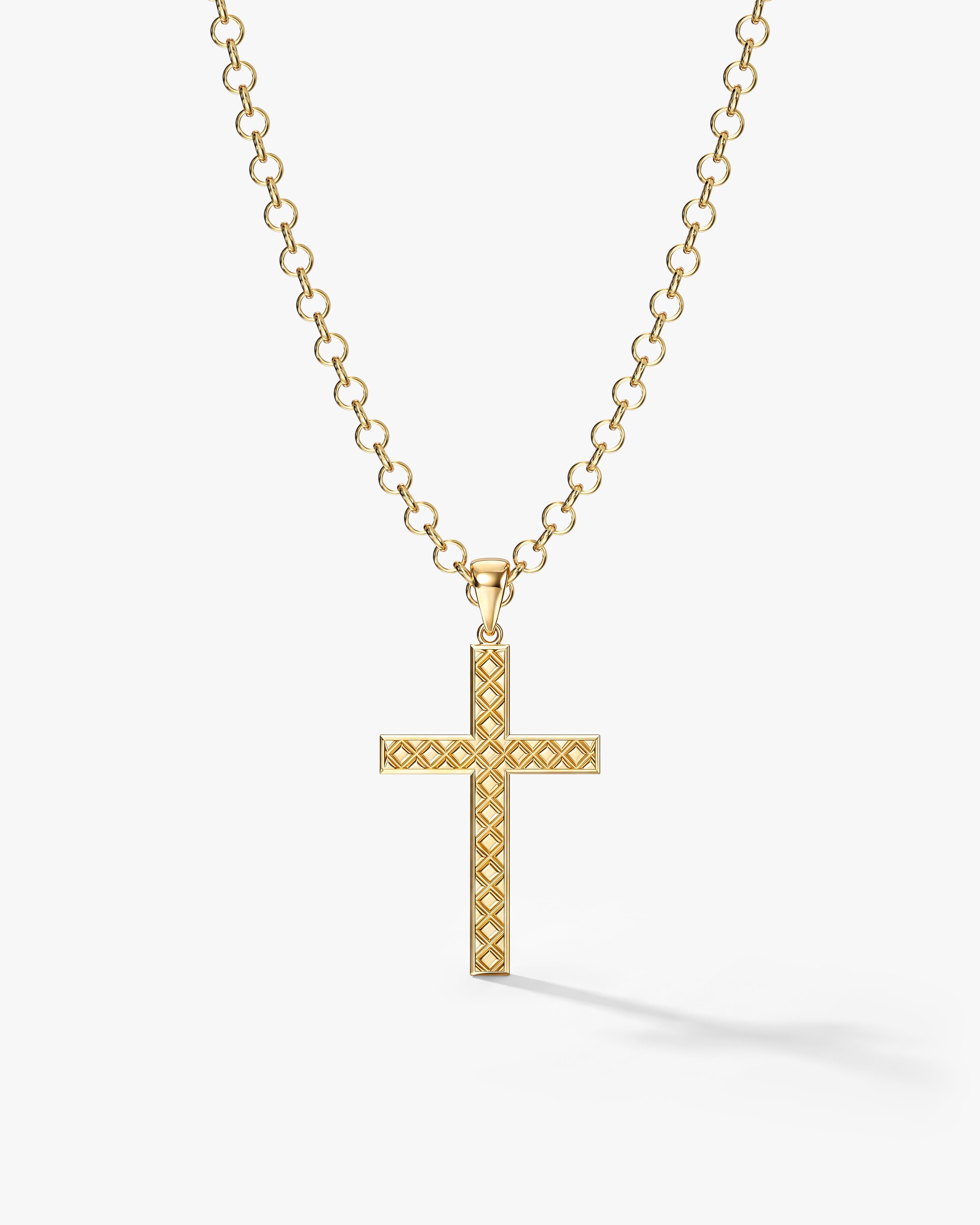 14k Gold 3.0mm Rolo Chain Cross Necklace