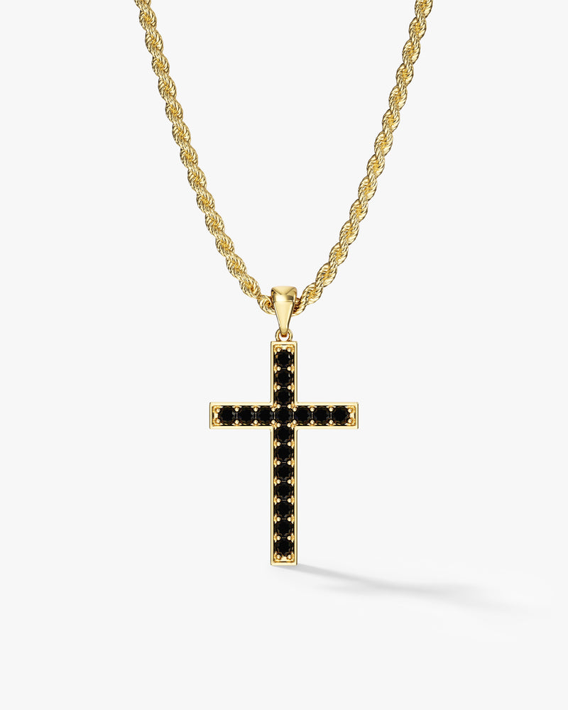 14k Gold Black Diamond Cross Necklace