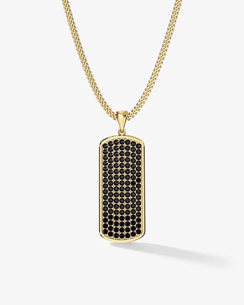 14k Gold Black Diamond Tag Necklace