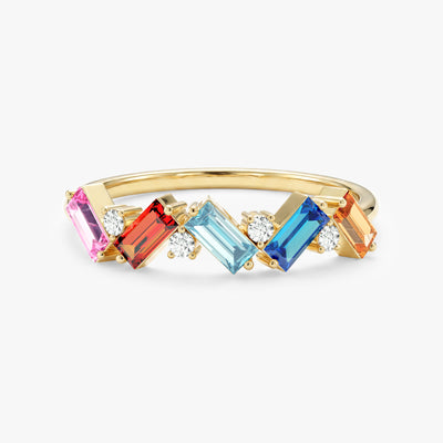 Baguette Family Birthstone Ring