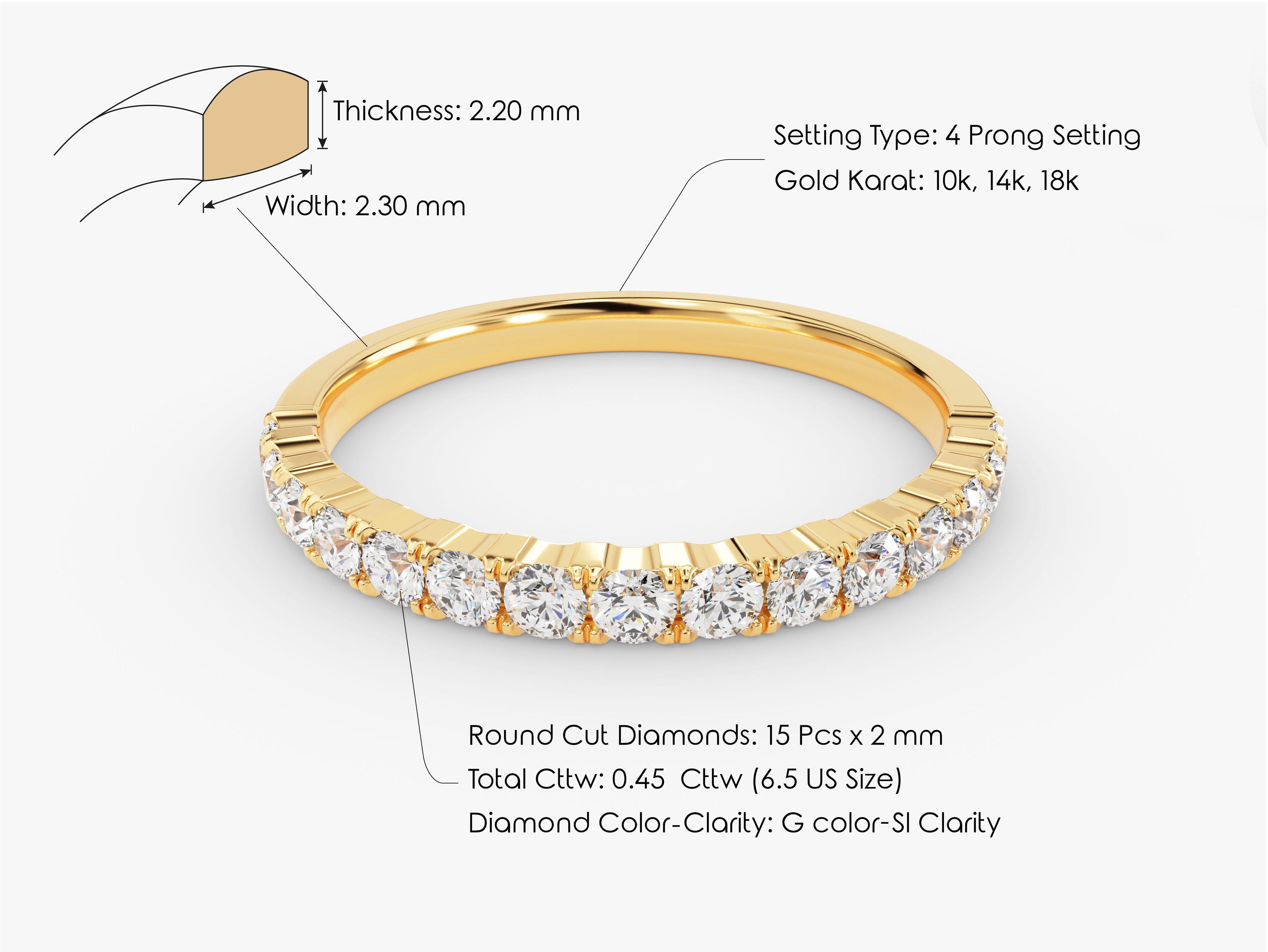 Gold diamond ring, 4 prong setting, 0.45 cttw round diamonds