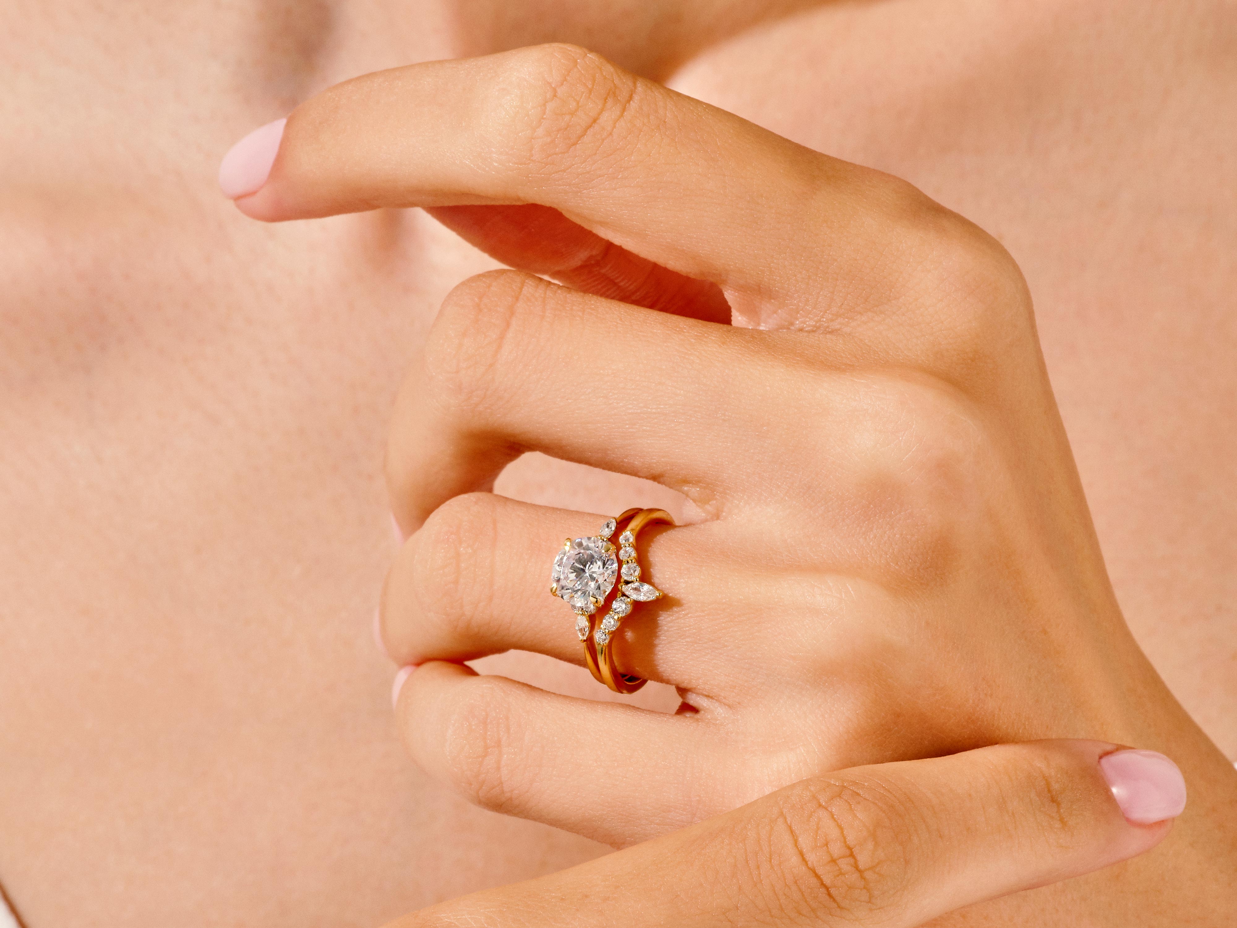 Cluster Accent Round Diamond Bridal Set with Marquise Ring (1.50 CT)