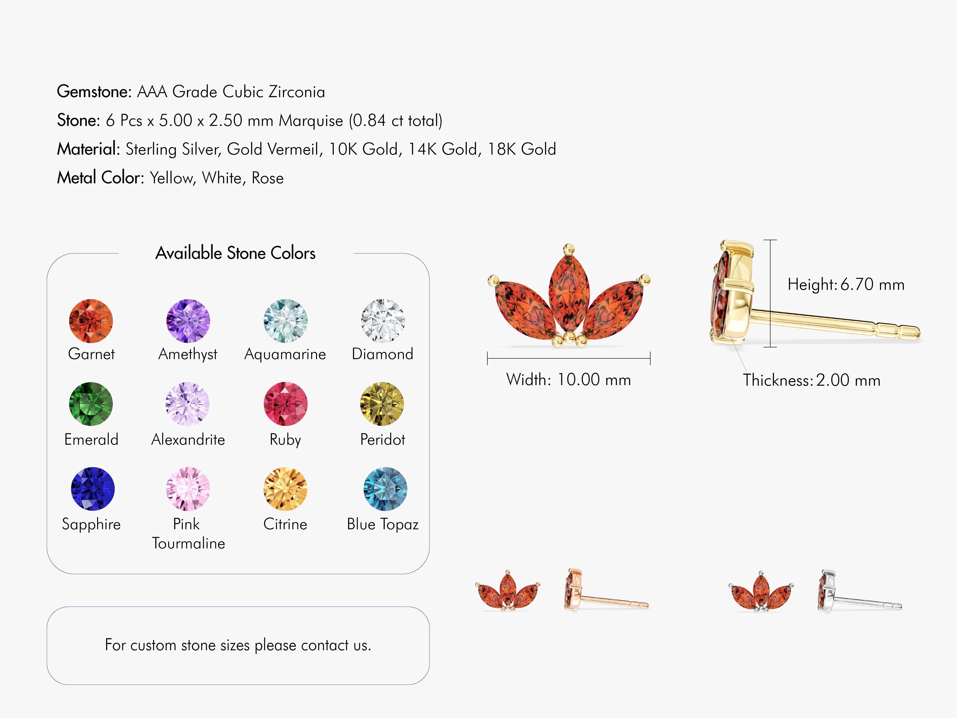 Birthstone Marquise Crown Stud Earrings