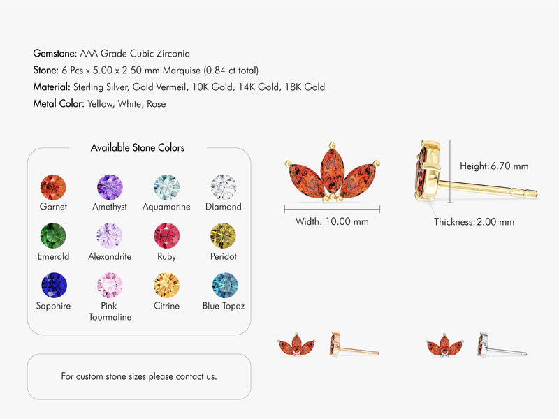 Birthstone Marquise Crown Stud Earrings