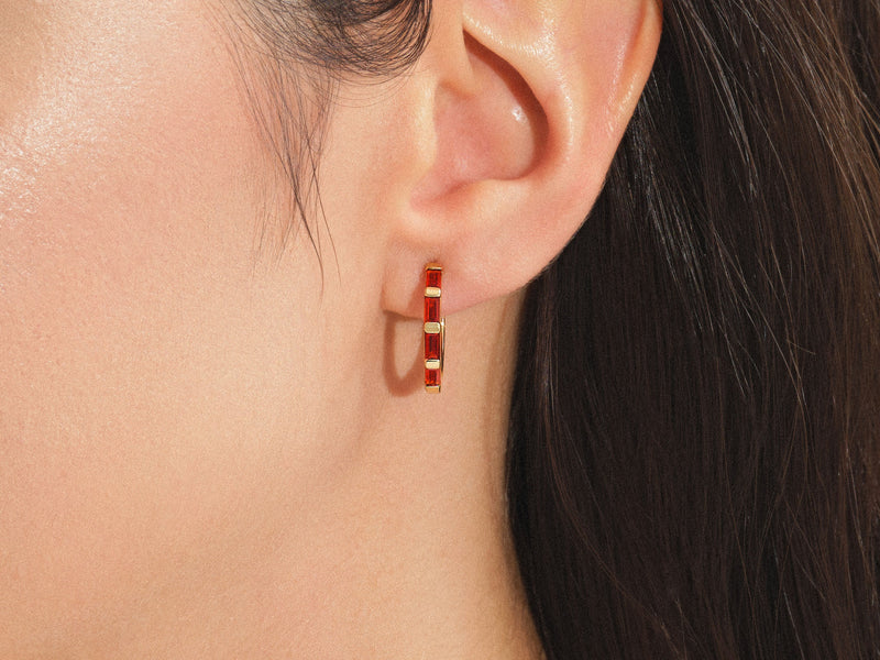 Baguette Birthstone Hoop Earrings