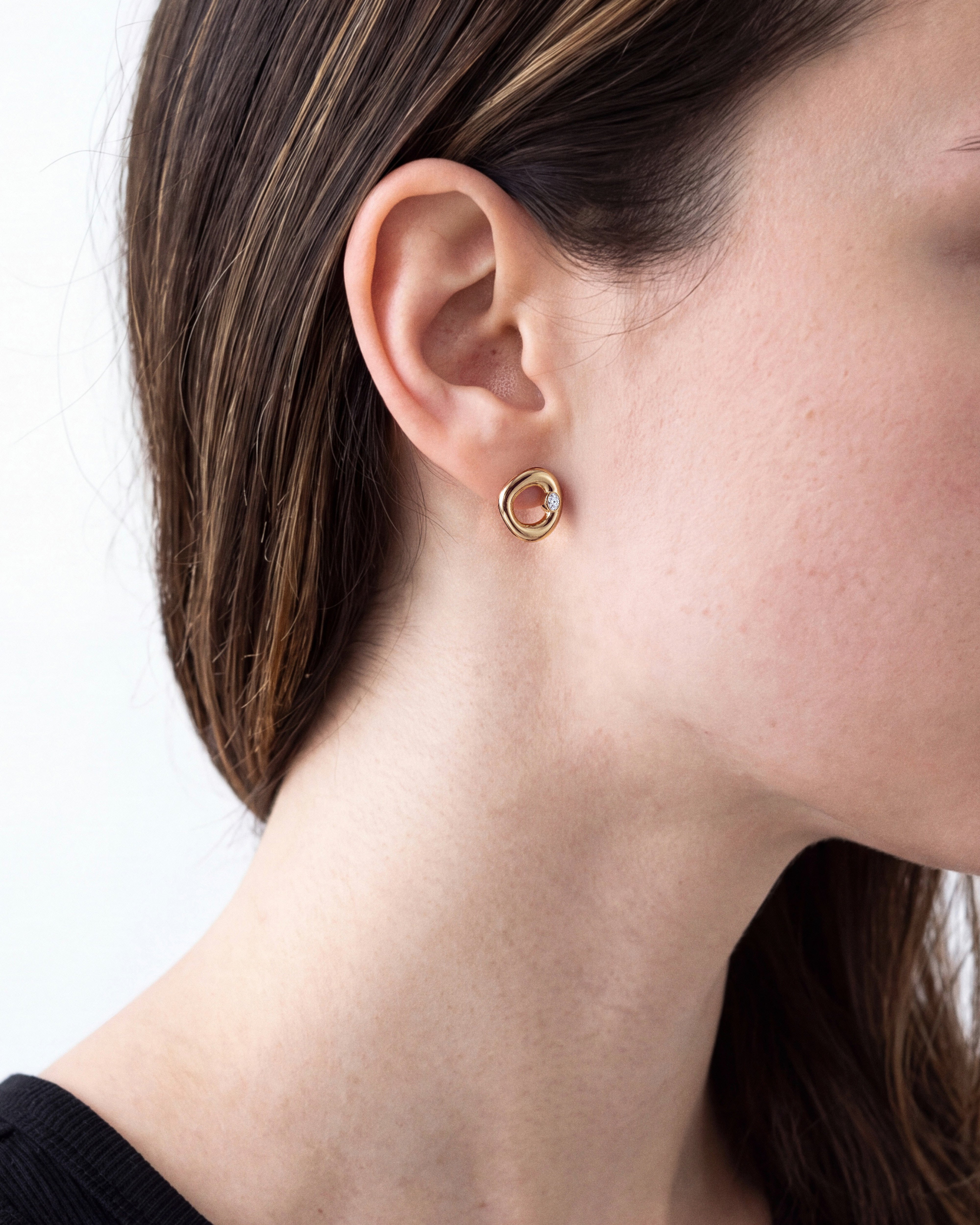 Open Circle Diamond Stud Earrings