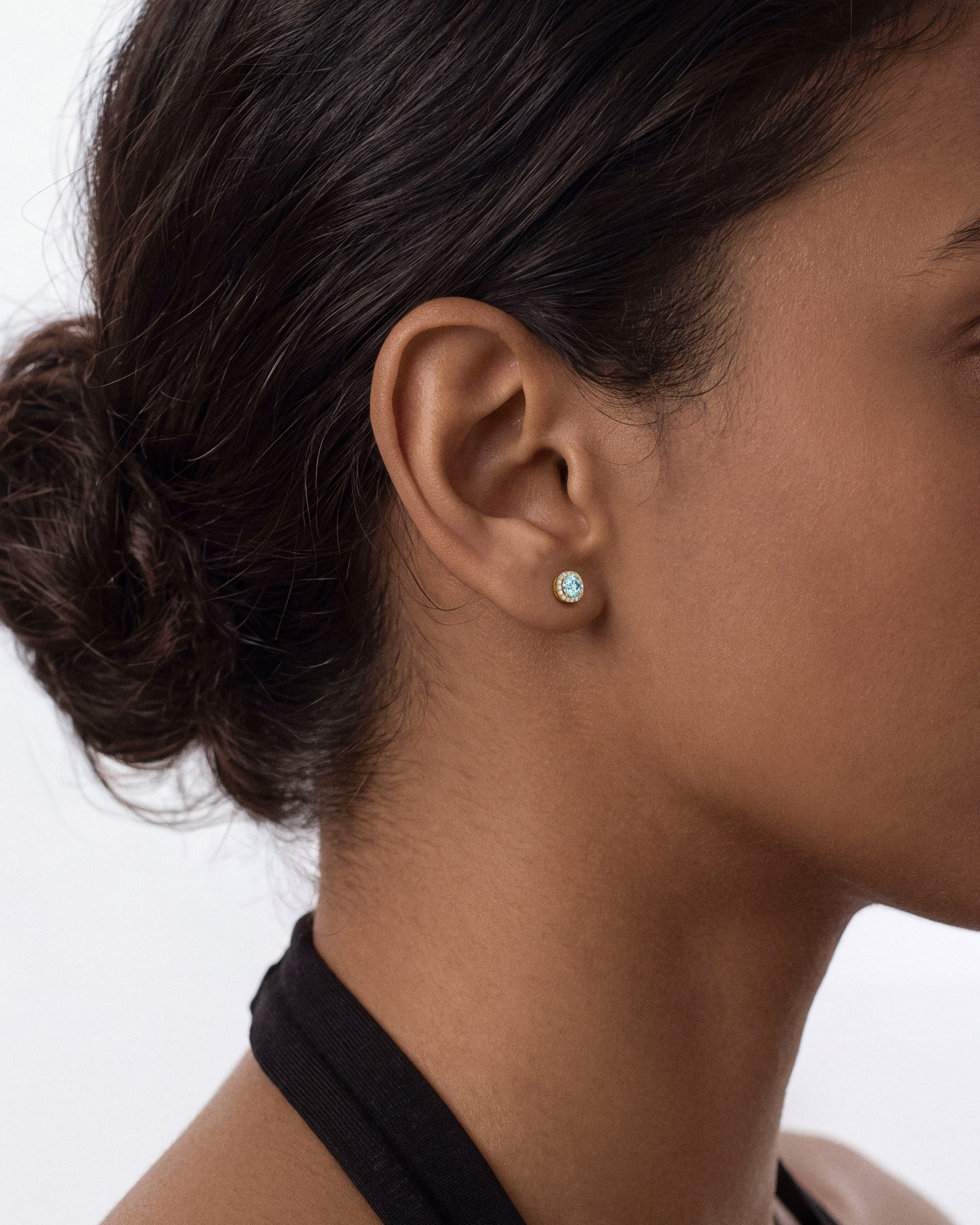 Round Halo Birthstone Stud Earrings