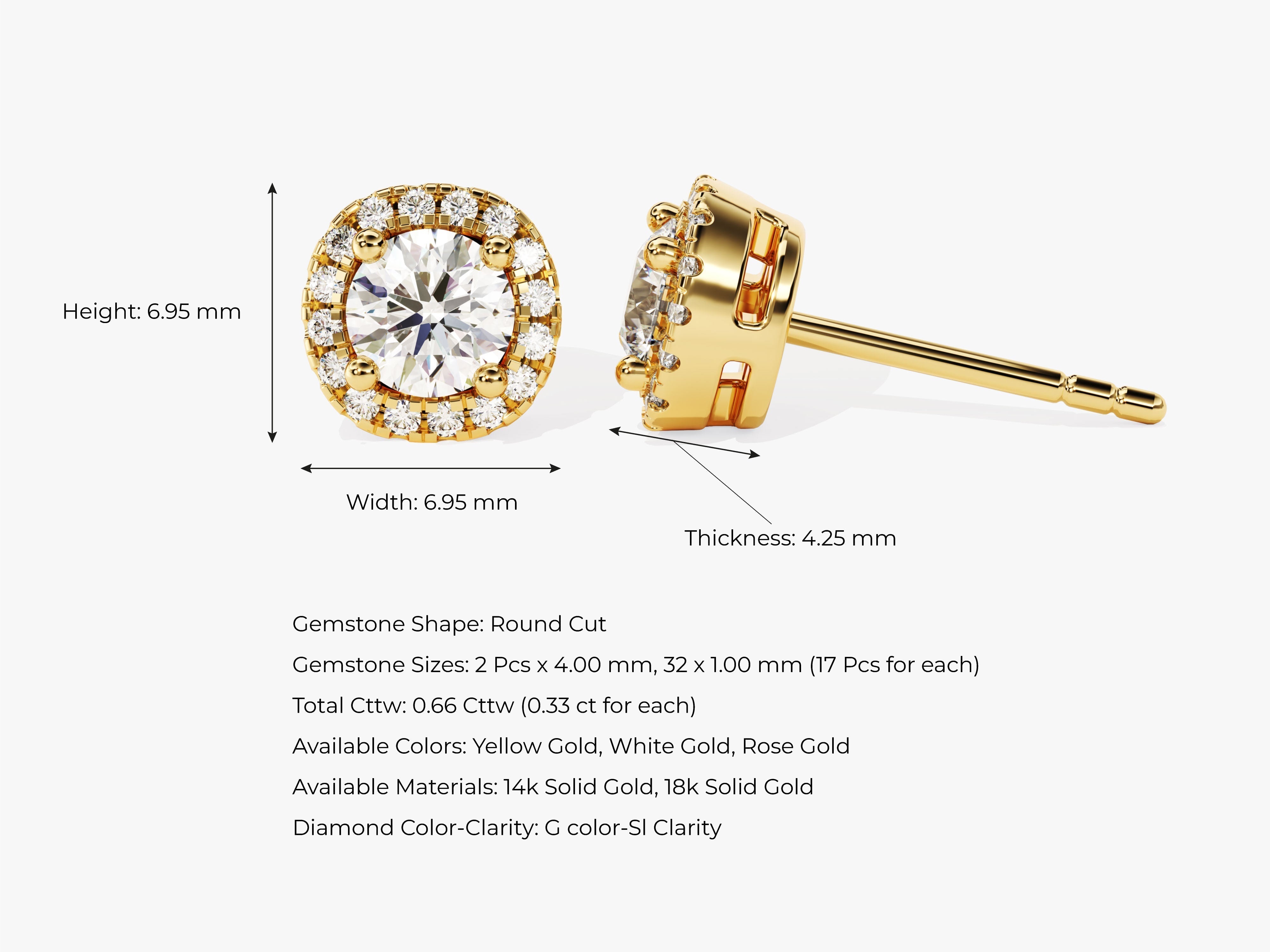 Round Halo Stud Earrings (0.66 ct tw)