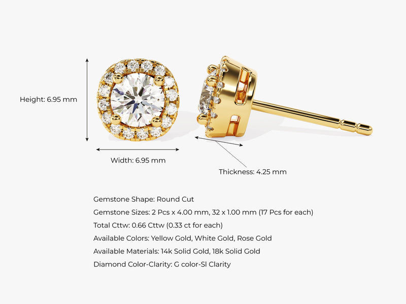 Round Halo Stud Earrings (0.66 ct tw)