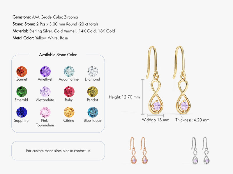 Infinity Birthstone Drop Earrings