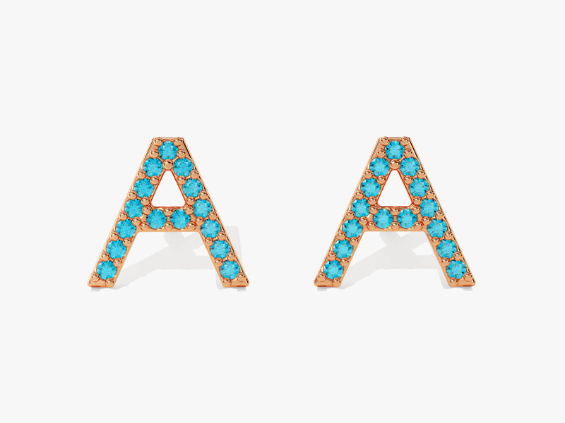 Birthstone Initial Letter Stud Earrings