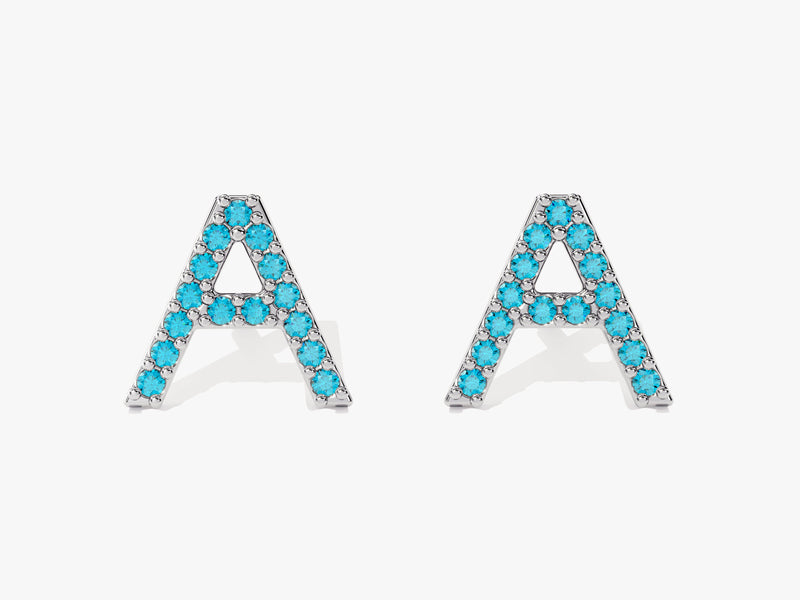 Birthstone Initial Letter Stud Earrings