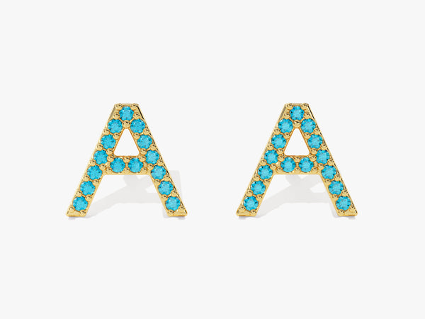 Birthstone Initial Letter Stud Earrings