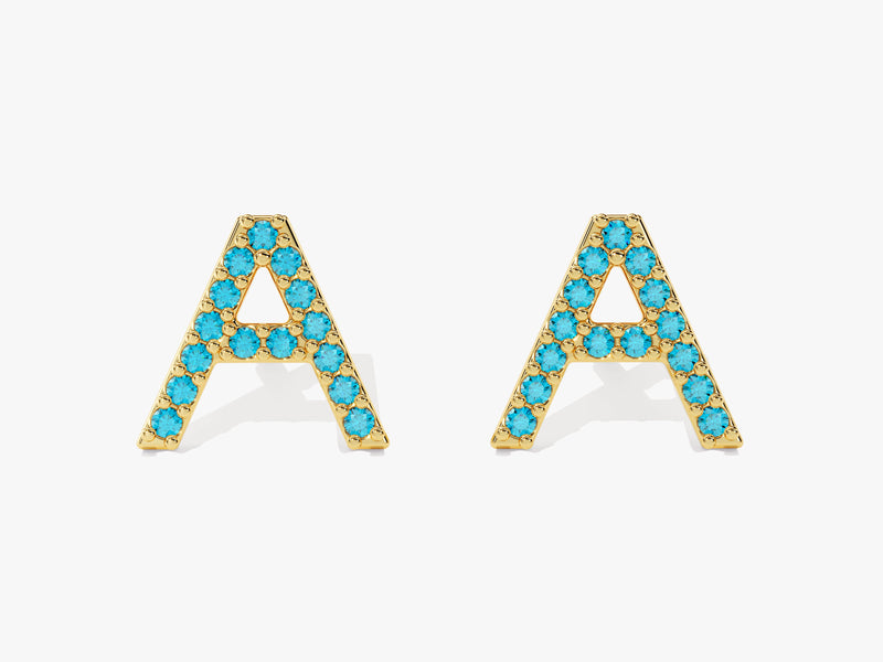 Birthstone Initial Letter Stud Earrings