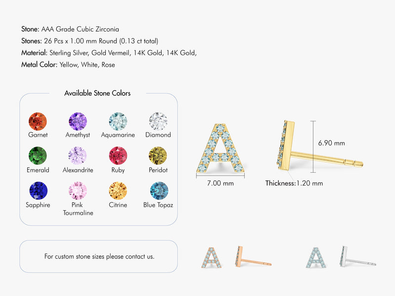 Birthstone Initial Stud Earrings