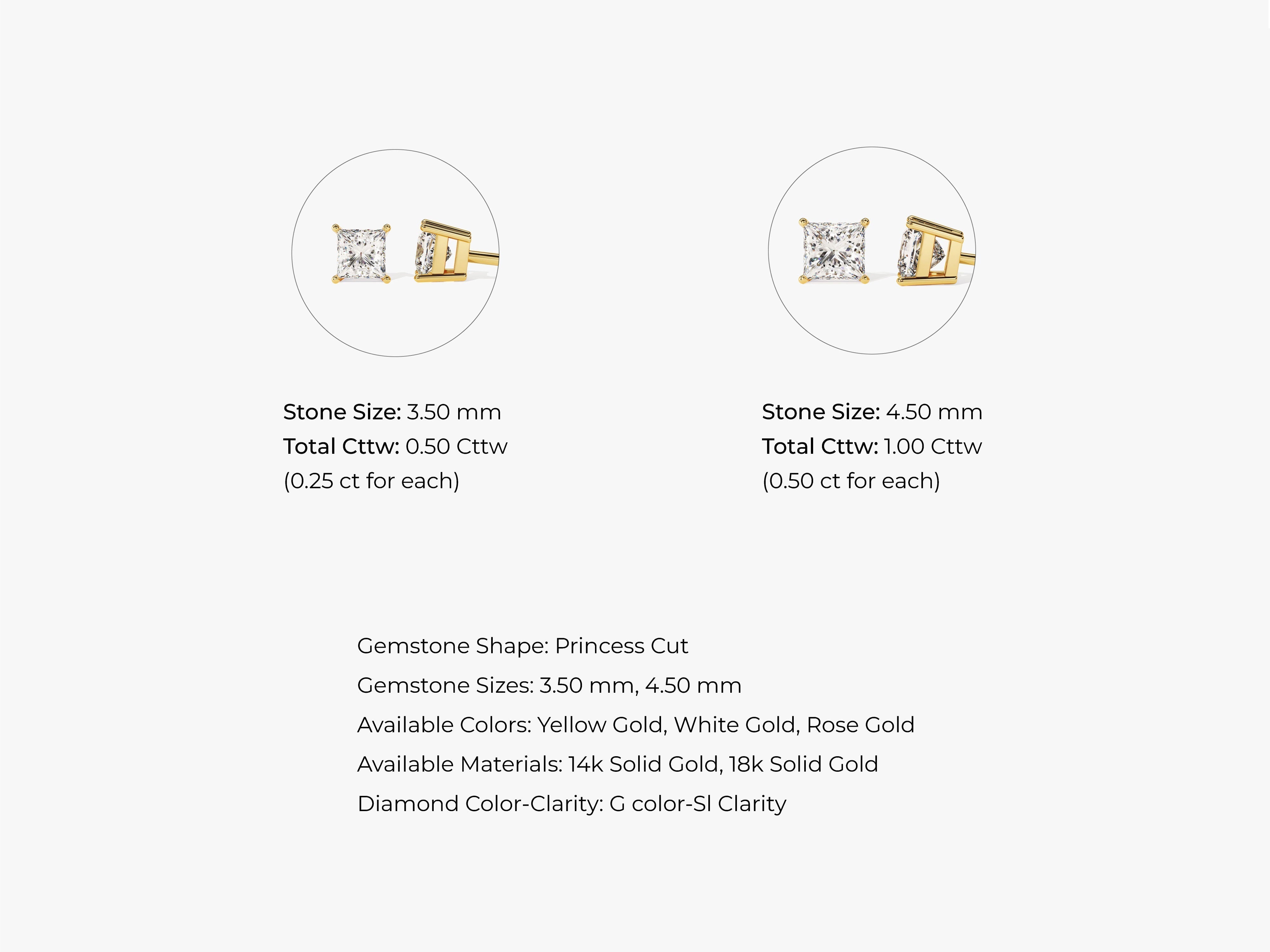 Princess Cut Stud Earrings (1.00 ct tw)