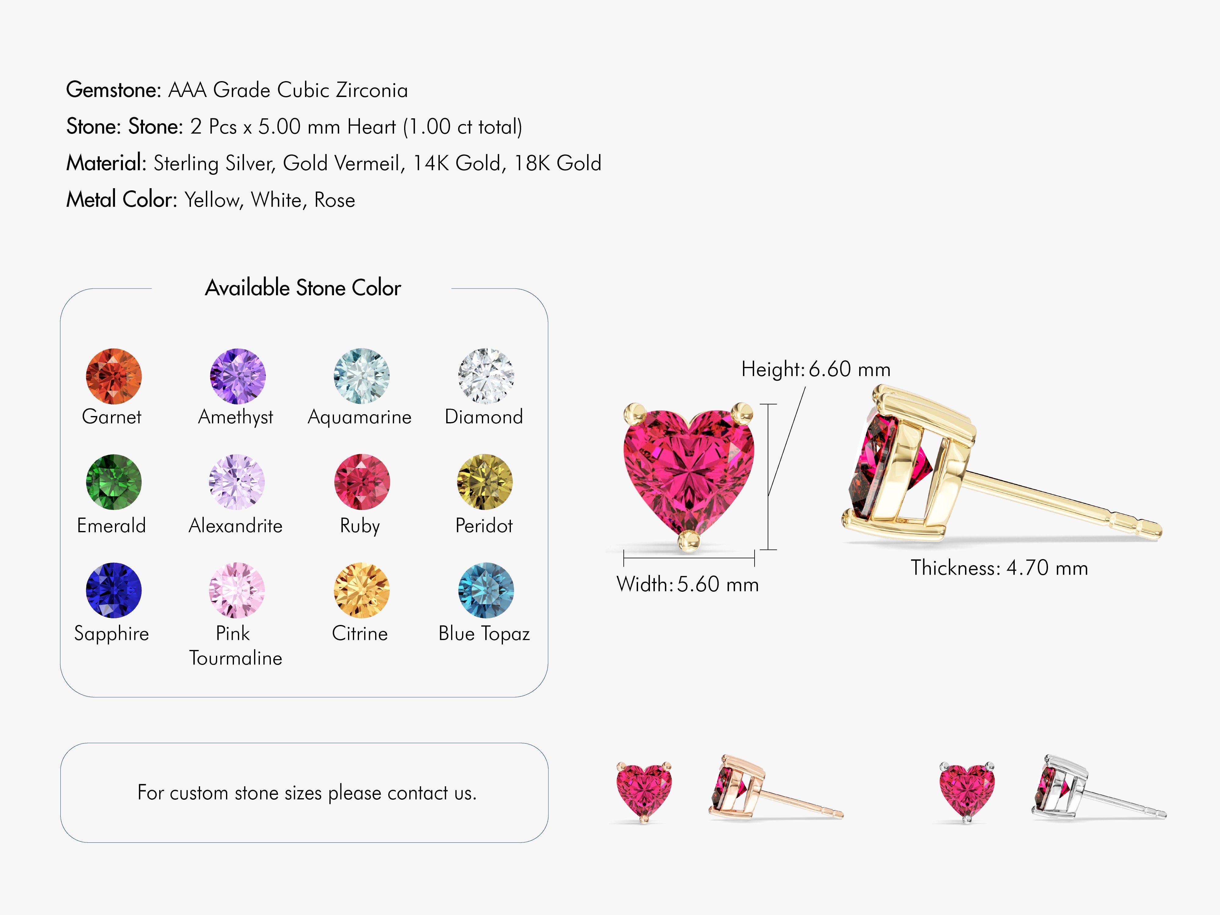 Heart Cut Birthstone Stud Earrings