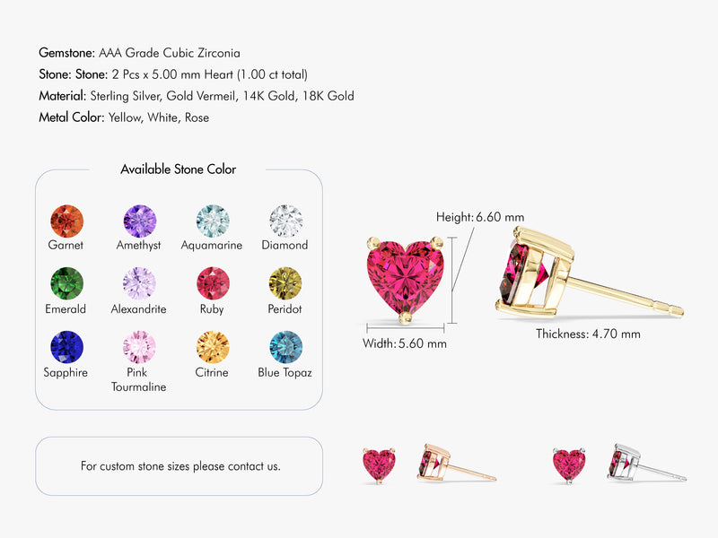 Heart Cut Birthstone Stud Earrings