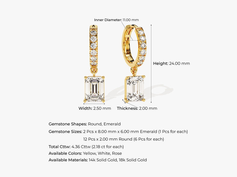 Emerald Cut Drop Earrings