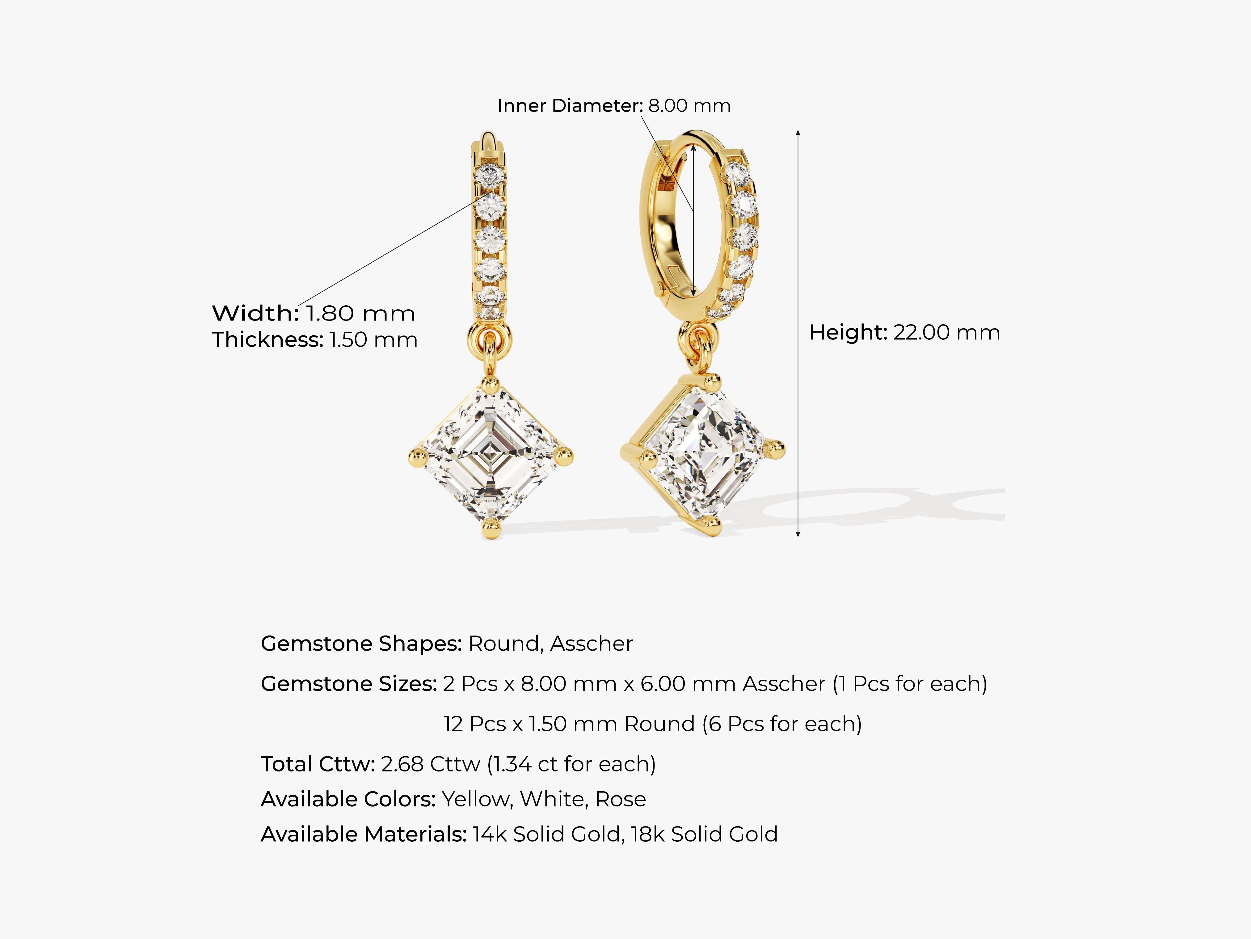 Asscher Cut Drop Earrings