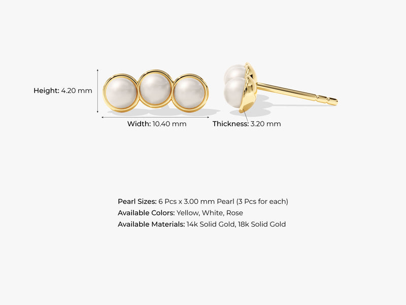 Trio Pearl Stud Earrings