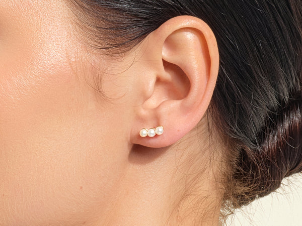 Trio Pearl Stud Earrings